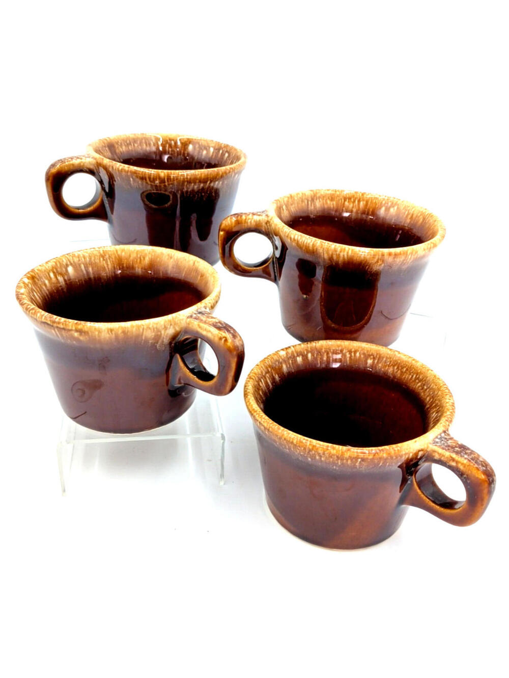 4-VTG Hull USA Crestone Pottery Brown Drip Glaze Oven Proof Coffee Cup Mug 3.5"